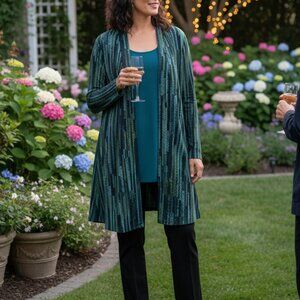 Susan Graver 2-Piece Knit Set: Abstract Green Jacket & Tank | Women's MP